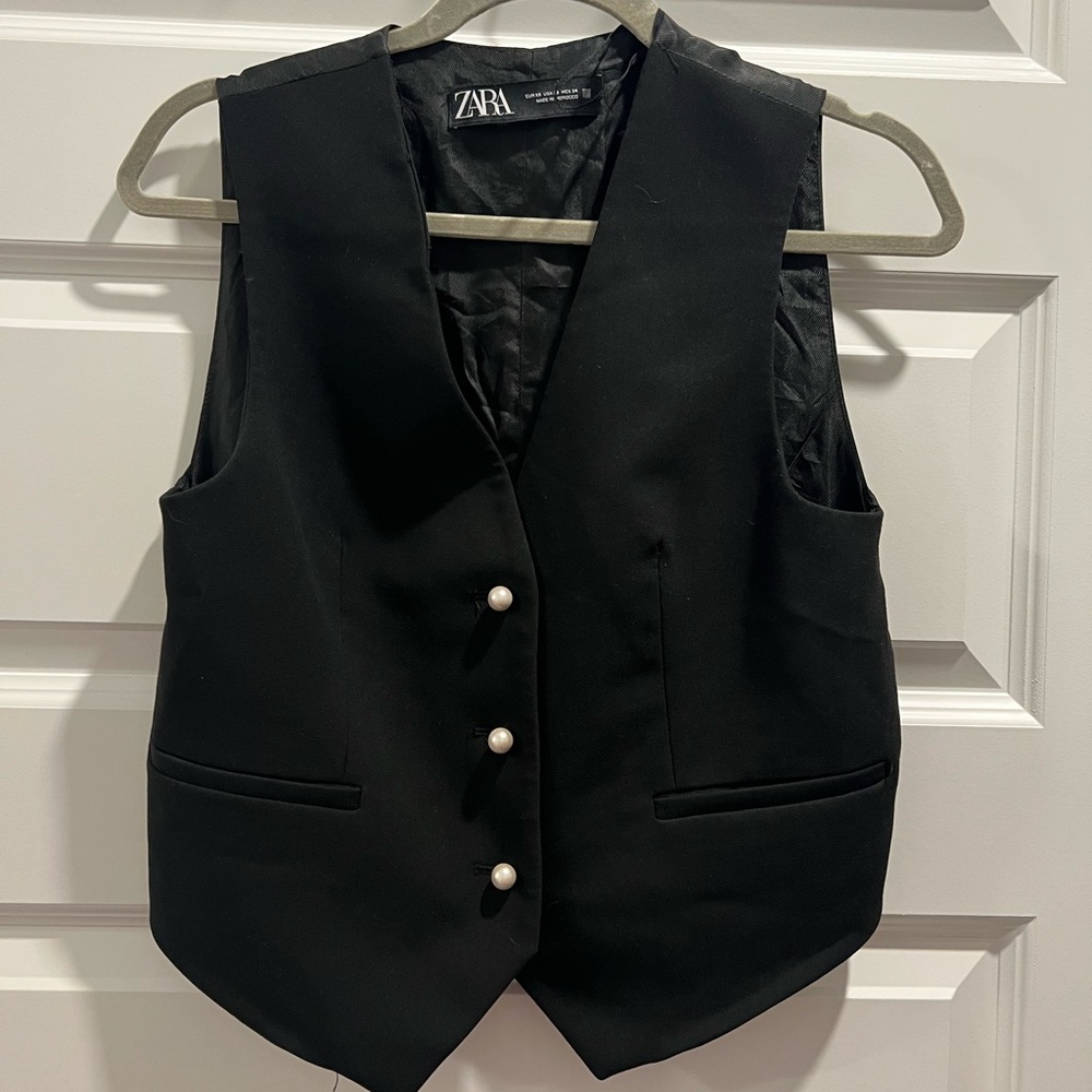 Zara Elegant Black Vest with Pearl Accents